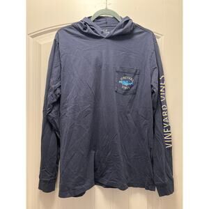 Vineyard Vines Men’s Long Sleeve‎ Pullover Hooded Shirt Size M Blue Marlin Fish